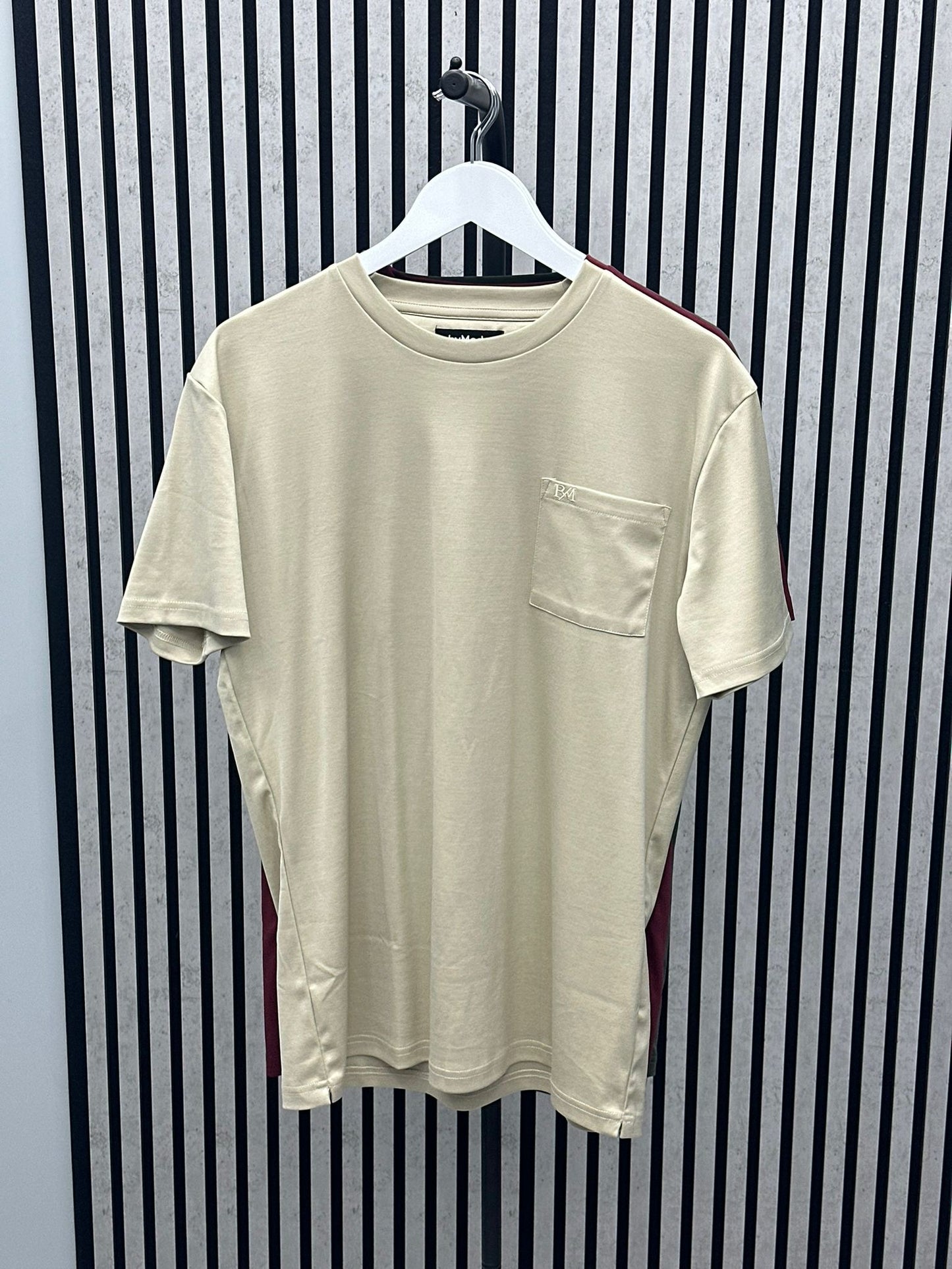 Beige BM Embroidered Pocket T-Shirt