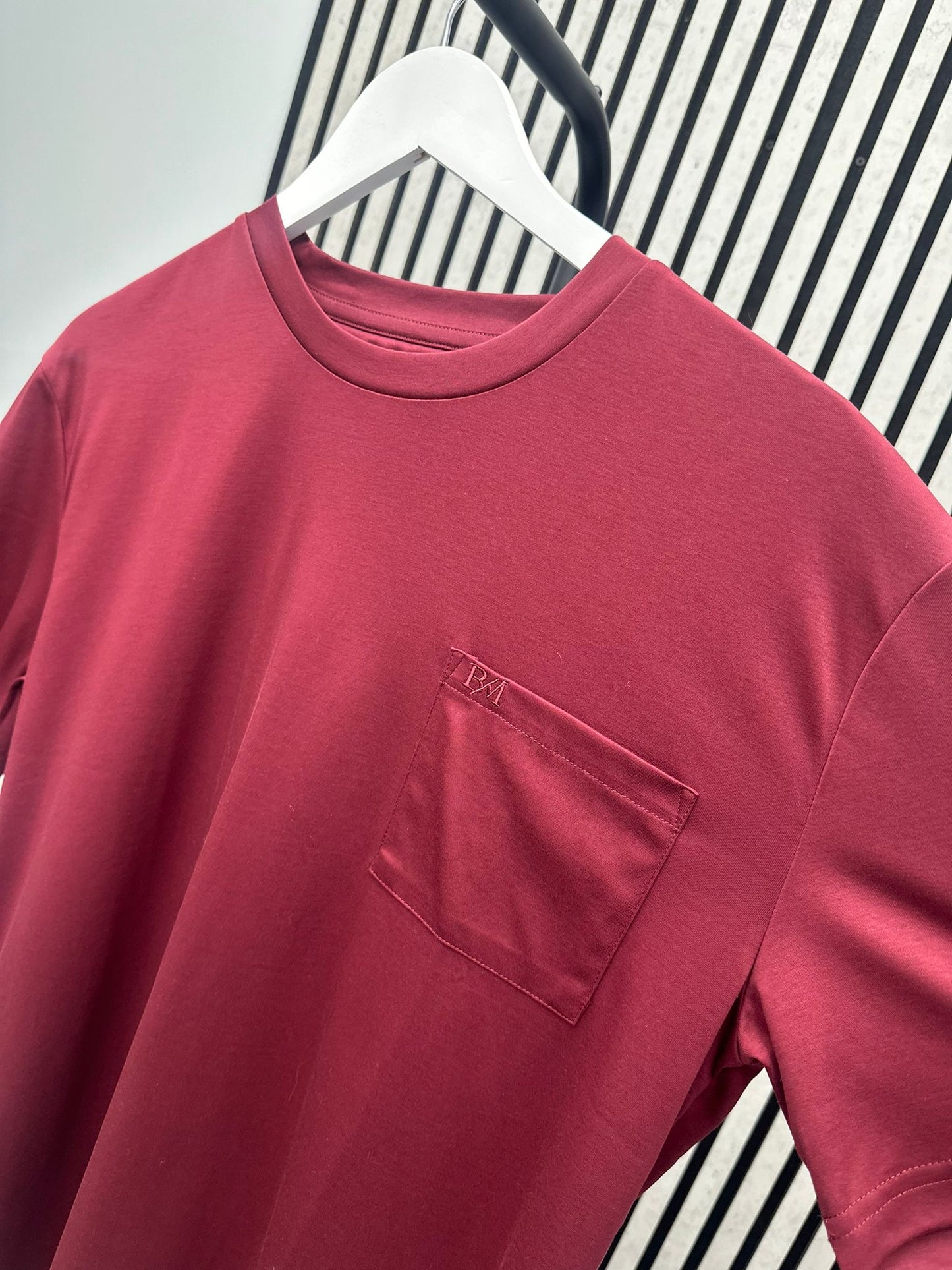 Burgundy BM Embroidered Pocket T-Shirt