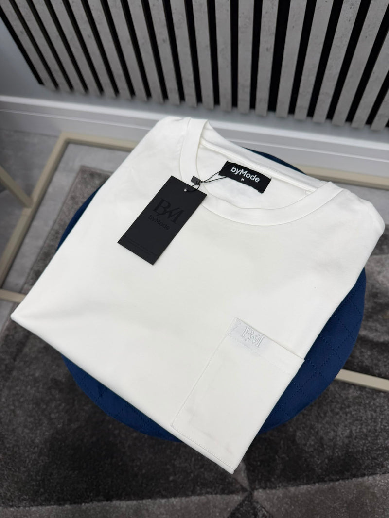 White BM Embroidered Pocket T-Shirt