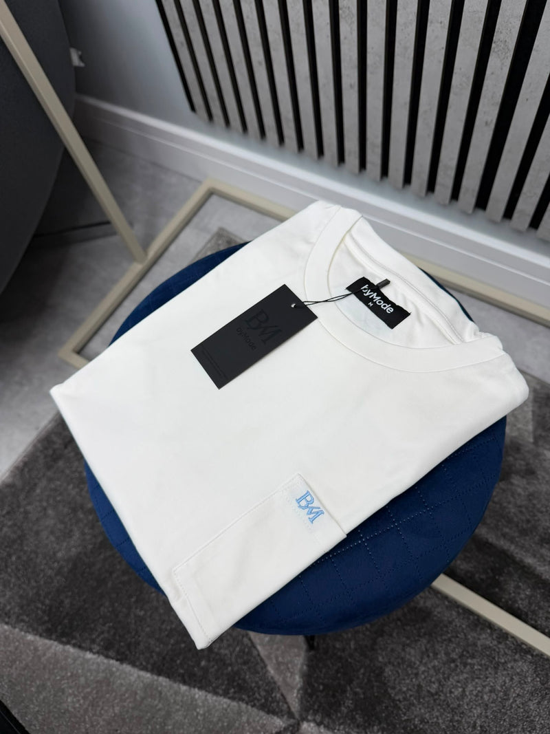 White/Sky Blue BM Embroidered Pocket T-Shirt