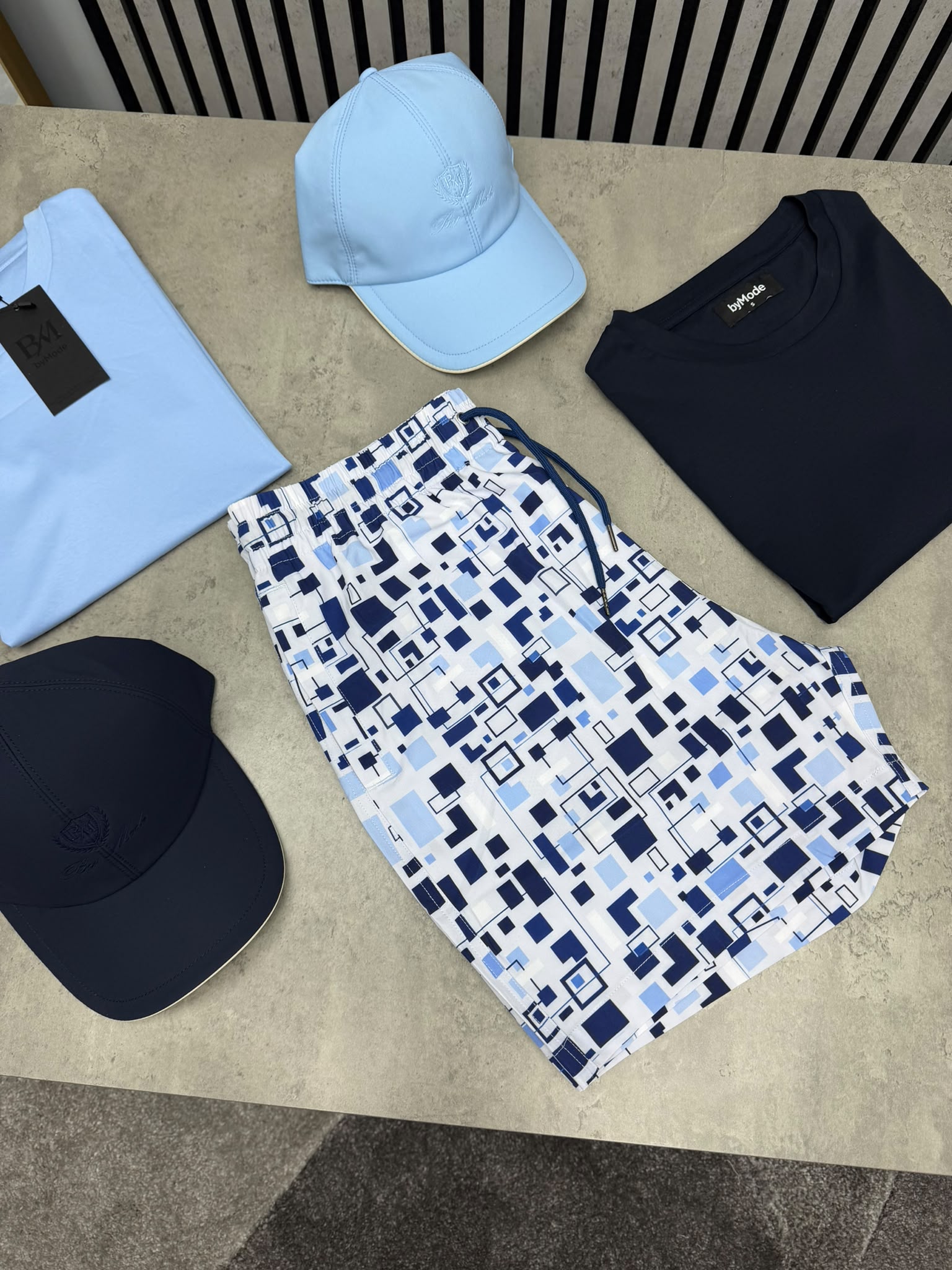 Blue Tile Pattern  - Swim Shorts