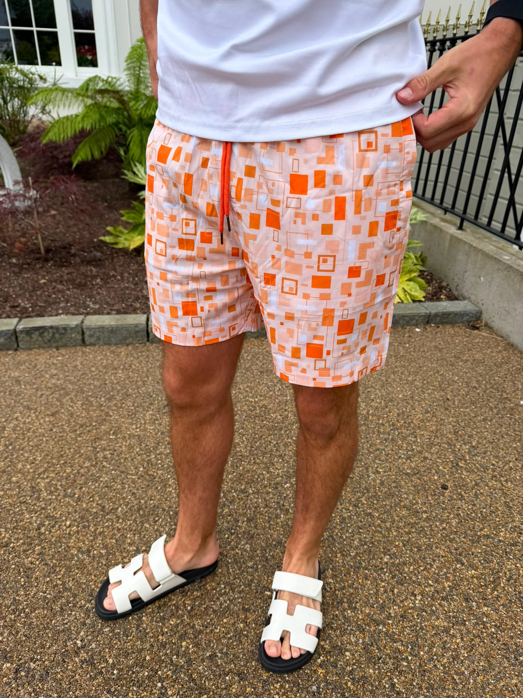 Orange Tile Pattern  - Swim Shorts