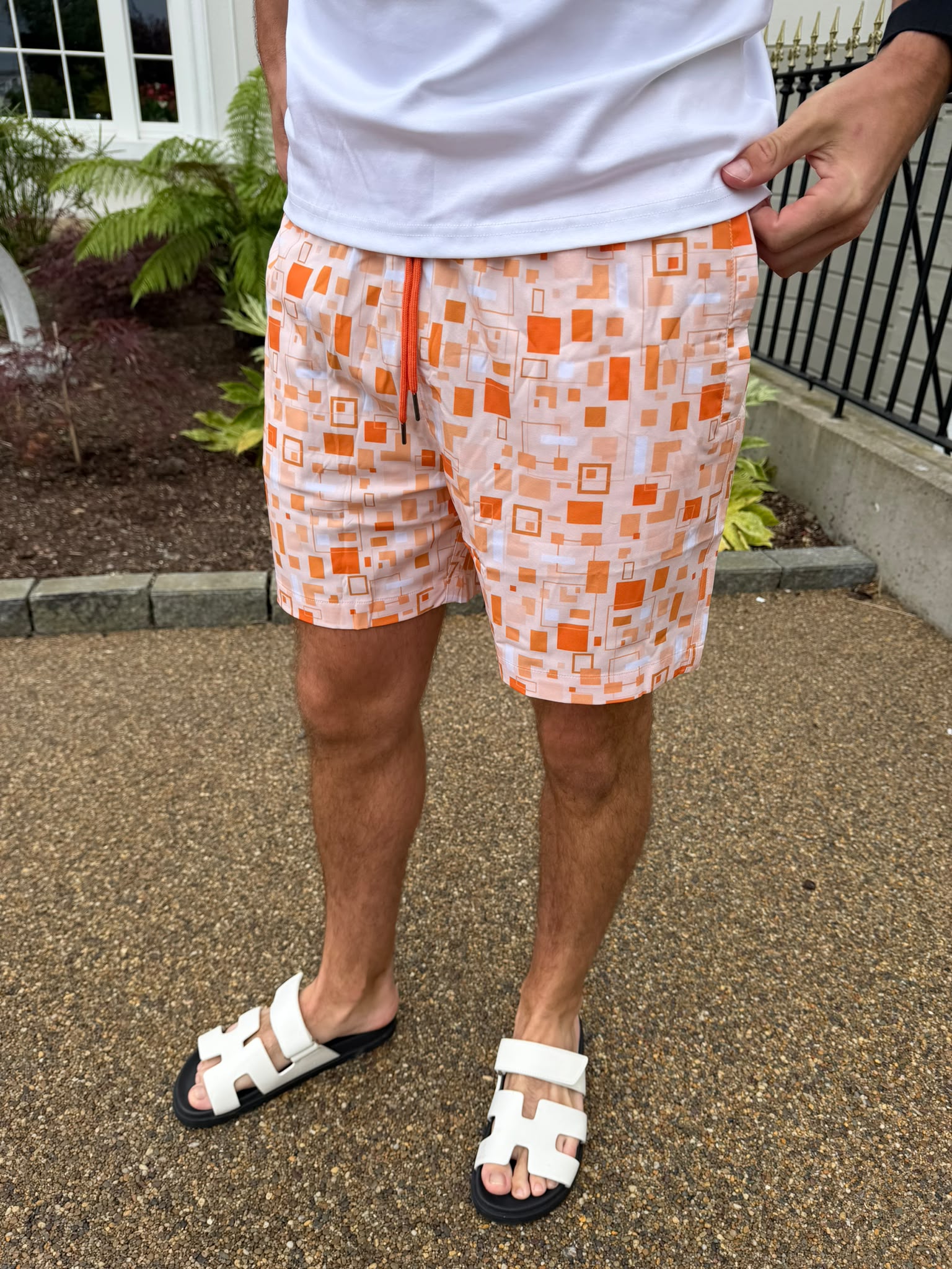 Orange Tile Pattern  - Swim Shorts