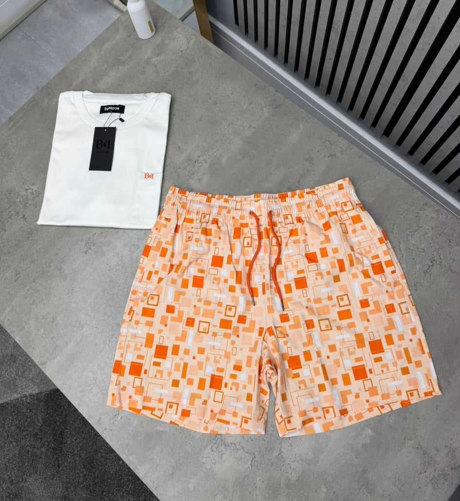 Orange Tile Pattern  - Swim Shorts