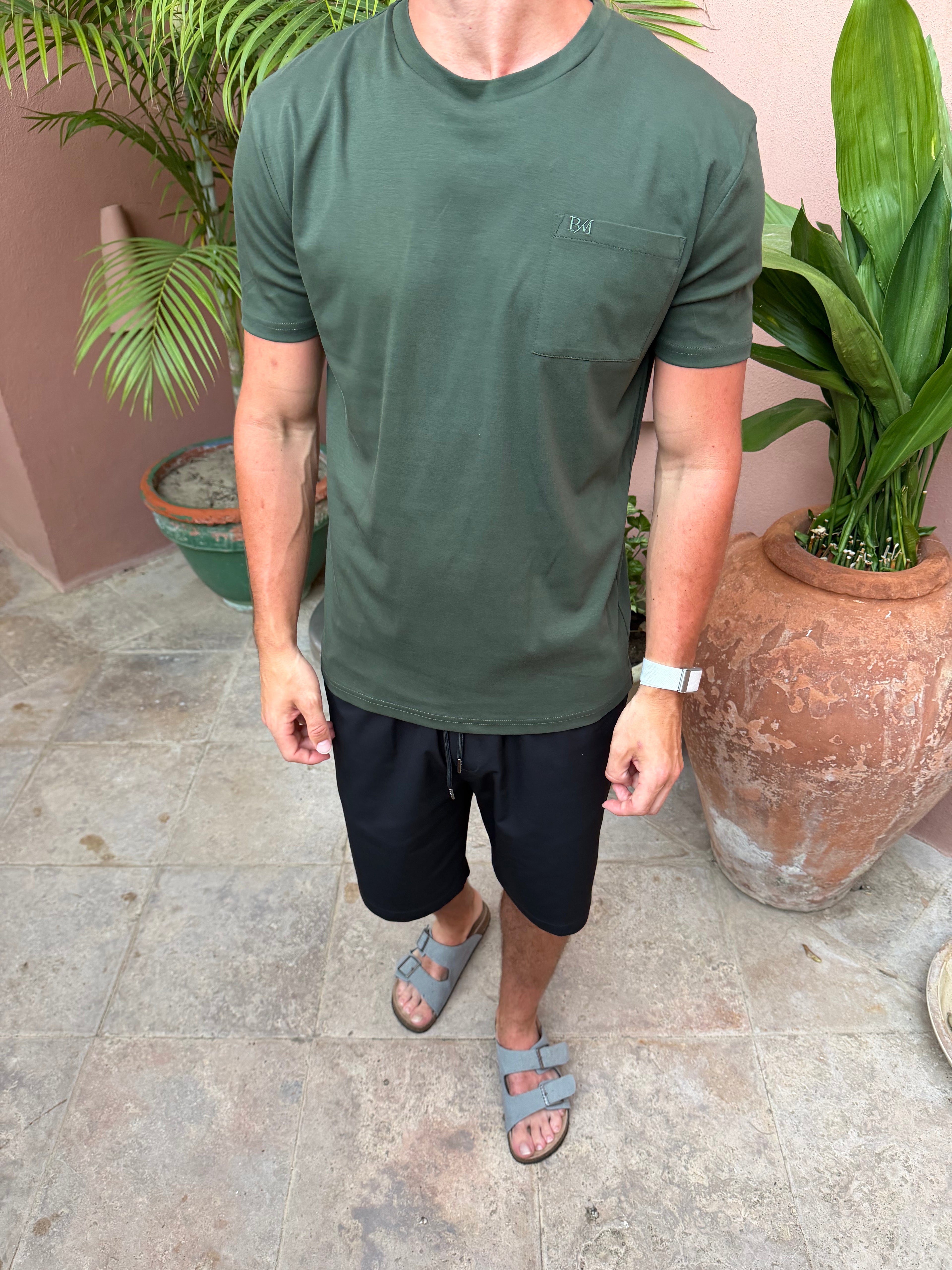 Khaki BM Embroidered Pocket T-Shirt