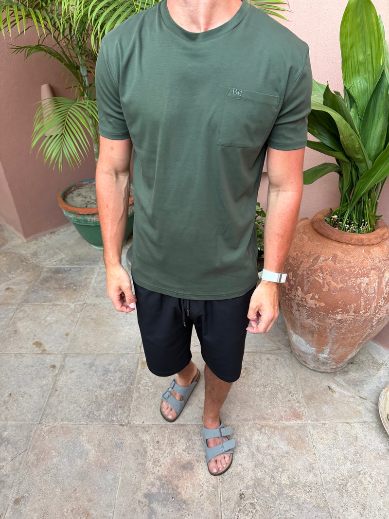 Khaki BM Embroidered Pocket T-Shirt