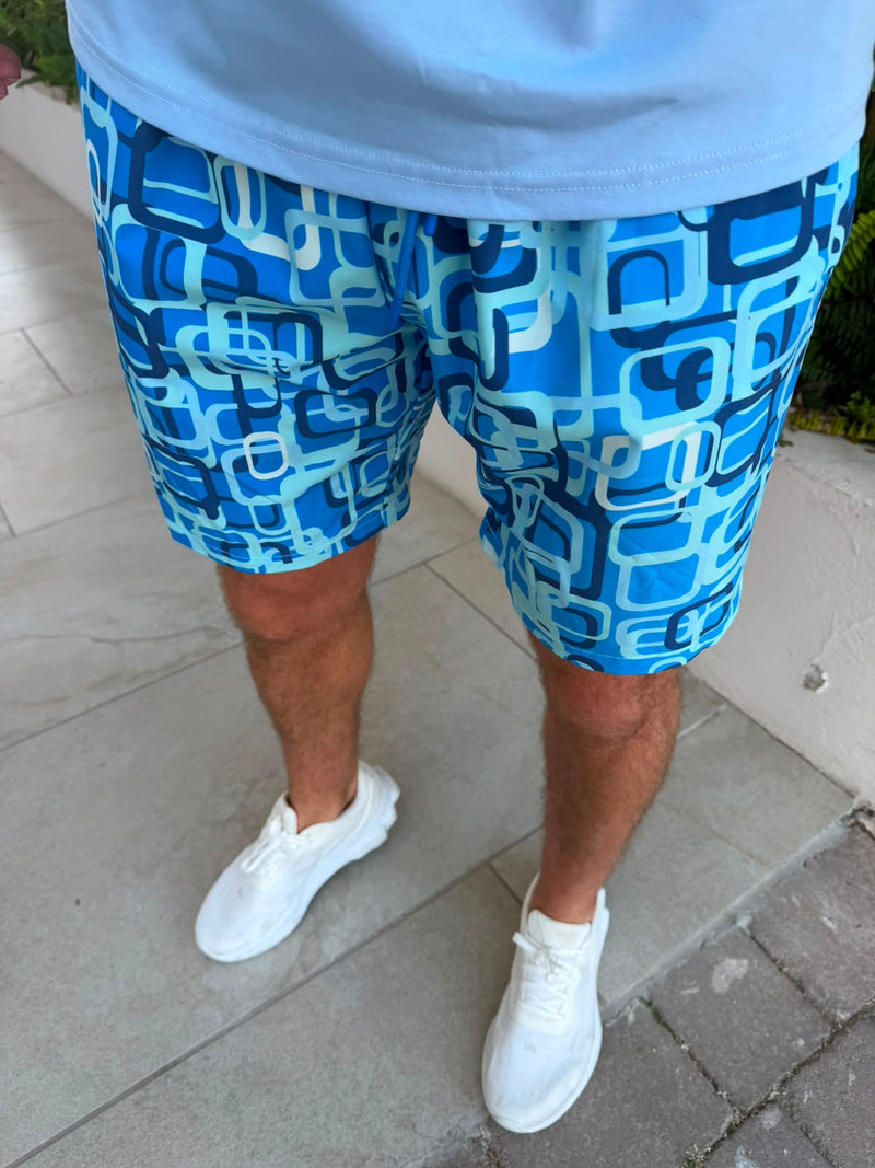 Blue Square Pattern Shorts