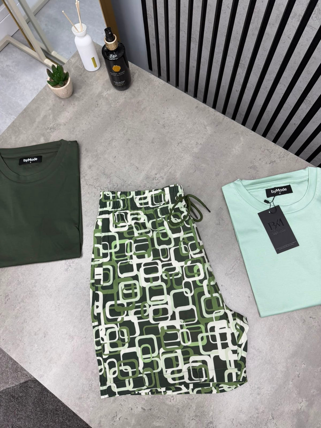 Green Square Pattern Shorts